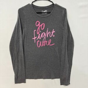 Under Armour HeatGear Long Sleeve Shirt Women's M Gray Pink Go Fight Cure
